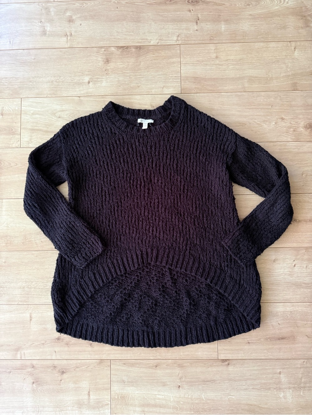 Eileen Fisher Black Chunky Organic Cotton Sweater XS Textured High Low Hem